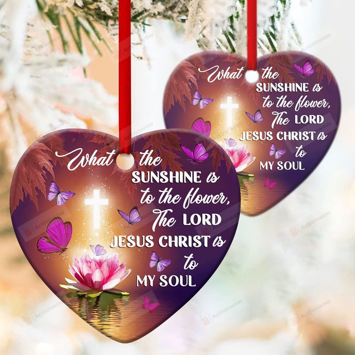 Jesus Is My Soul - Beautiful Lotus And Butterfly Ceramic Heart Ornament Hanging Car Window Dress Up Christmas Keepsakes Gifts For Christmas Thanksgiving Birthday Christmas Tree Decoration
