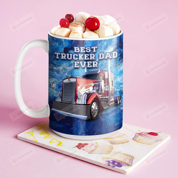 Best Trucker Dad Ever Happy Father's Day Mug Gift For Father White Mugs Ceramic Mug Great Customized Gifts For Birthday Christmas Thanksgiving Father's Day 11 Oz 15 Oz Coffee Mug