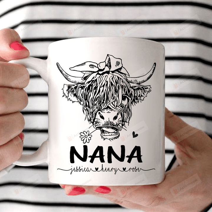 Personalized Nana - Cow Wearing Scarf Sketch Mugs Ceramic Mug 11 Oz 15 Oz Coffee Mug