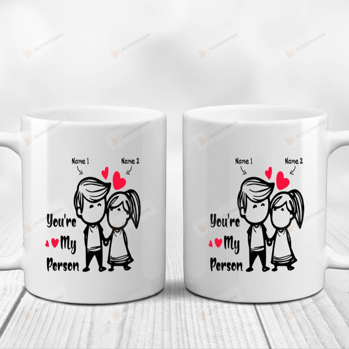 Personalized Cute Couple Custom Name Mugs, You're My Person Mugs, Wedding Anniversary Valentine's Day Color Changing Mug 11 Oz 15 Oz Coffee Mug Gifts For Couple, Him Her Mr Mrs