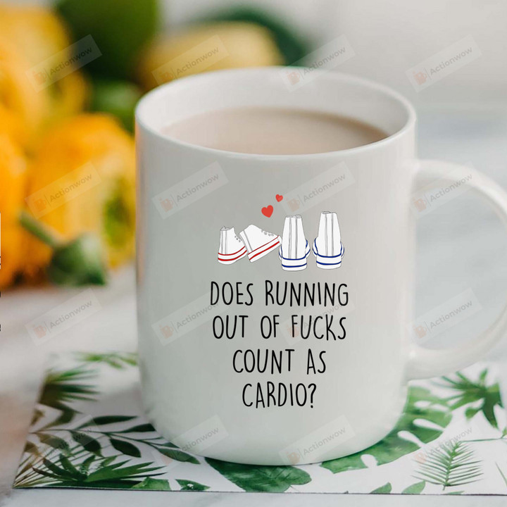 Sneaker Couple Mugs, Does Running Out Of Fucks Count As Cardio Mugs, Gifts For Running Lovers 11-15 Oz Coffee Mugs