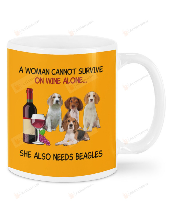 A Woman Cannot Survive Beagle White Mugs Ceramic Mug 11 Oz 15 Oz Coffee Mug, Great Gifts For Thanksgiving Birthday Christmas
