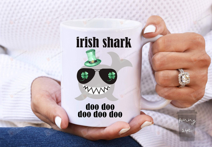 Happy St Patricks Day Mugs, Funny Irish Shark Doo Doo Mug, St Patrick's Day Birthday Gifts For Irish Kids Daughter Son, 11 Oz 15 Oz Ceramic Coffee Mugs