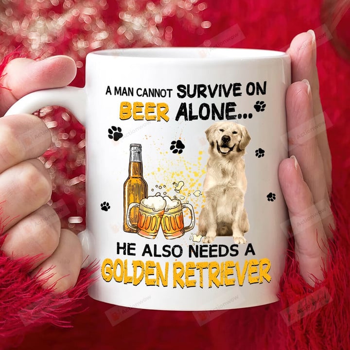 A Man Cannot Survive On Beer Alone He Also Needs A Bulldog Mug, Gift For Dachshund Lovers, Gift For Dad, Father's Day Gift