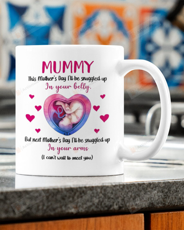 Mummy Mug I Can't Wait To Meet You Mug Heart Sonogram Mug Pregnancy Announcement Gift For New Mom On Mother's Day