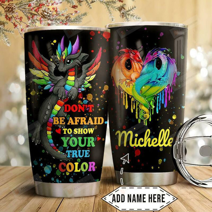 Personalized Lgbt Cute Dragon Color Pride Stainless Steel Tumbler Cup