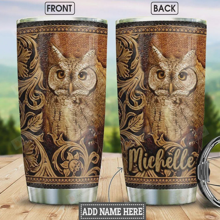 Owl Wooden Color Personalized Stainless Steel Tumbler Cup