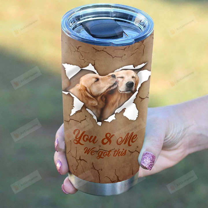 Personalized Golden Retriever Couple Break Stainless Steel Tumbler Cup