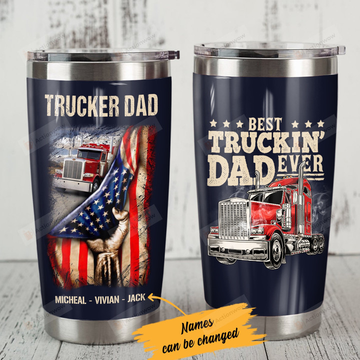 Personalized Trucker Dad American Flag Stainless Steel Tumbler Cup