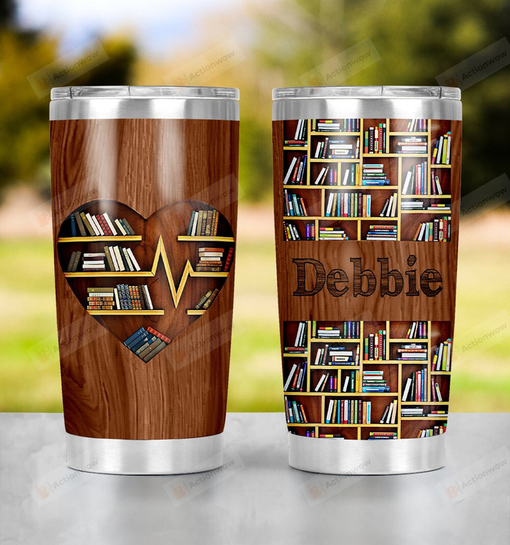 Personalized Heart Bookshelf Stainless Steel Tumbler Cup