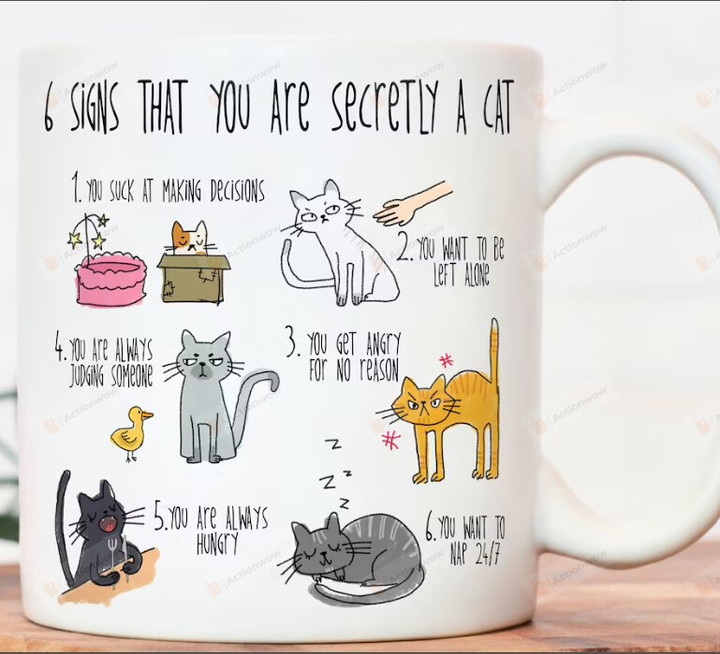 Six Signs That You Are Secretly A Cat Mug, Crazy Cat Lady Mug