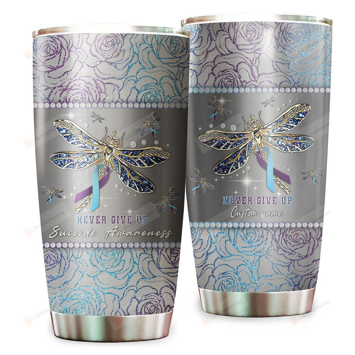 Personalized Dragonfly Suicide Awareness Stainless Steel Wine Tumbler Cup