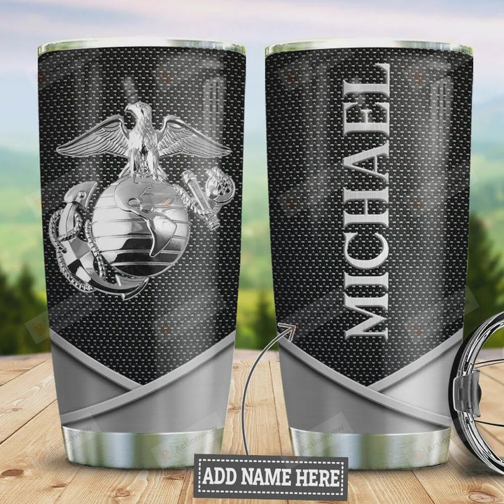Personalized Silver Marine Corps, Black Stainless Steel Tumbler Cup