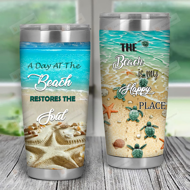 A Day At Beach Restores The Soul My Happy Place Personalized Stainless Steel Wine Tumbler Cup