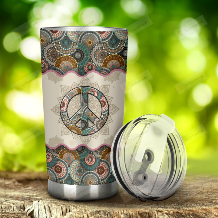 Hippie Symbol With Mandala Pattern Stainless Steel Tumbler Cup