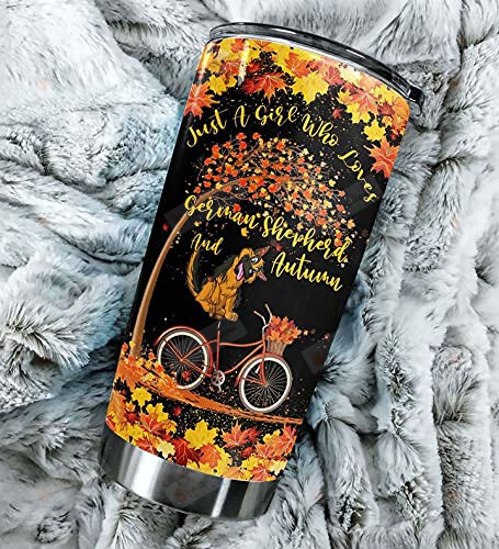 Custom Just A Girl Who Loves German Shepherd And Autumn, Leaves Tree Fall Autumn Stainless Steel Wine Tumbler Cup