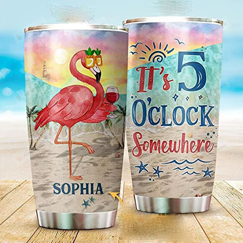 Flamingo It's 5 O'clock Somewhere Stainless Steel Wine Tumbler Cup