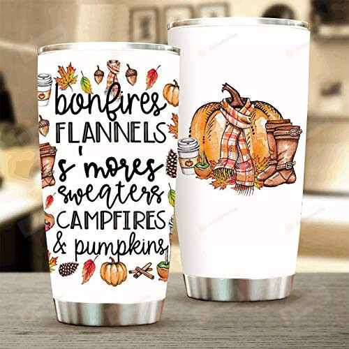 Bonfires Flannels S'mores Sweaters Campfires And Pumpkins Stainless Steel Wine Tumbler Cup