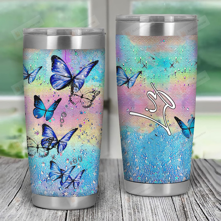 Personalized Hologram Butterflies Stainless Steel Wine Tumbler Cup