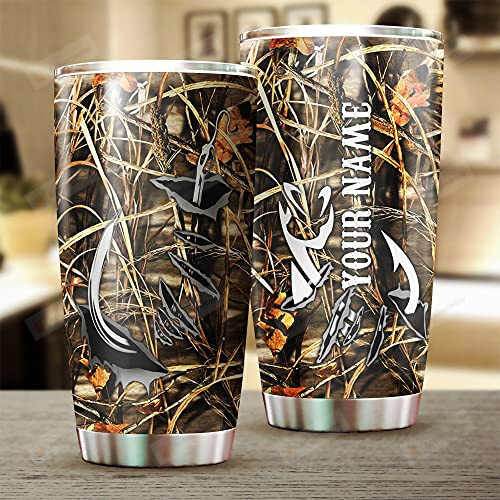 Personalized Camo Fishing Fish Hook Stainless Steel Wine Tumbler Cup