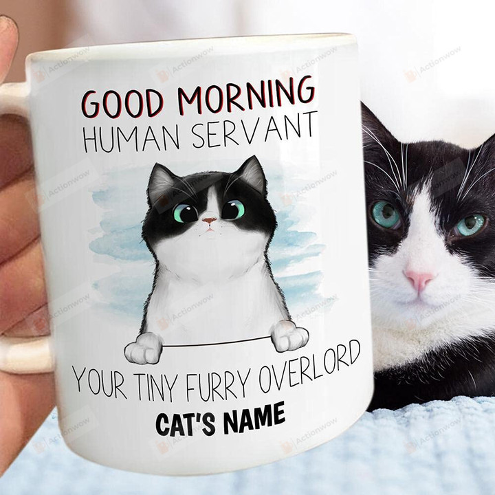 Customized Black Cat Mug Good Morning Human Servant 11 Oz 15 Oz Coffee Mug