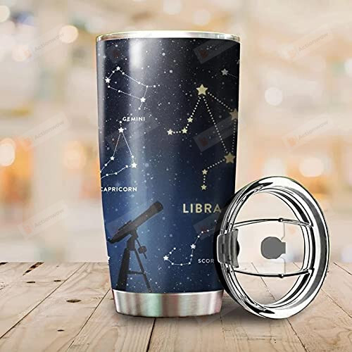 Tumbleric Zodiac Libra Star Telescope Stainless Steel Wine Tumbler Cup