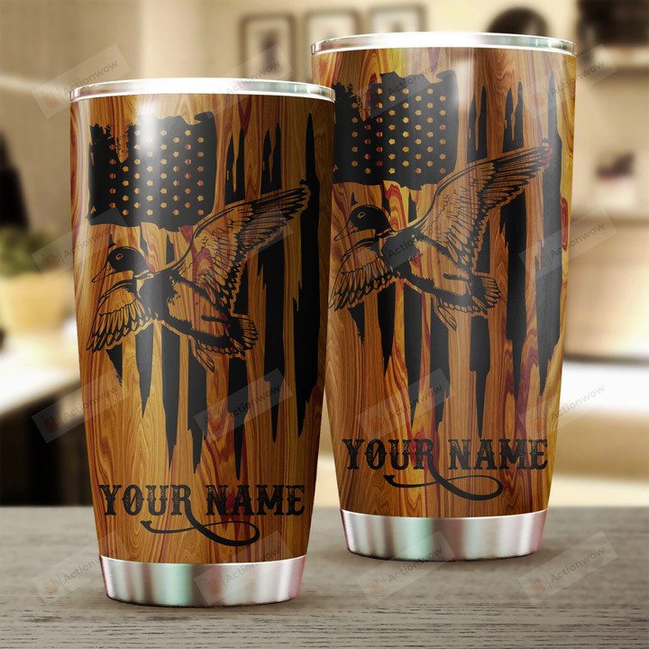 Personalized Duck Hunting American Flag Stainless Steel Tumbler Cup