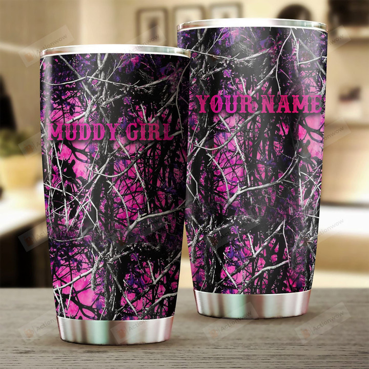 Personalized Muddy Girl Pink Camo Stainless Steel Tumbler/12oz Wine Tumbler