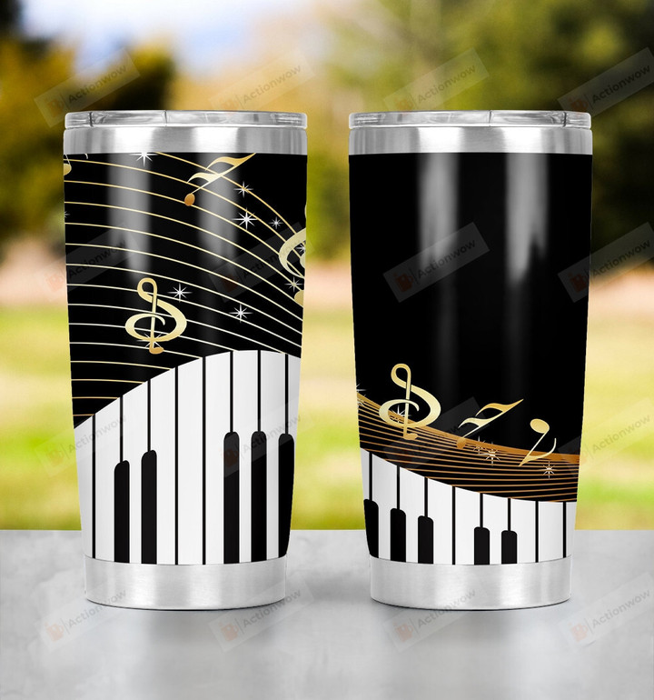 Clef Music Notes With Piano Stainless Steel Tumbler Cup