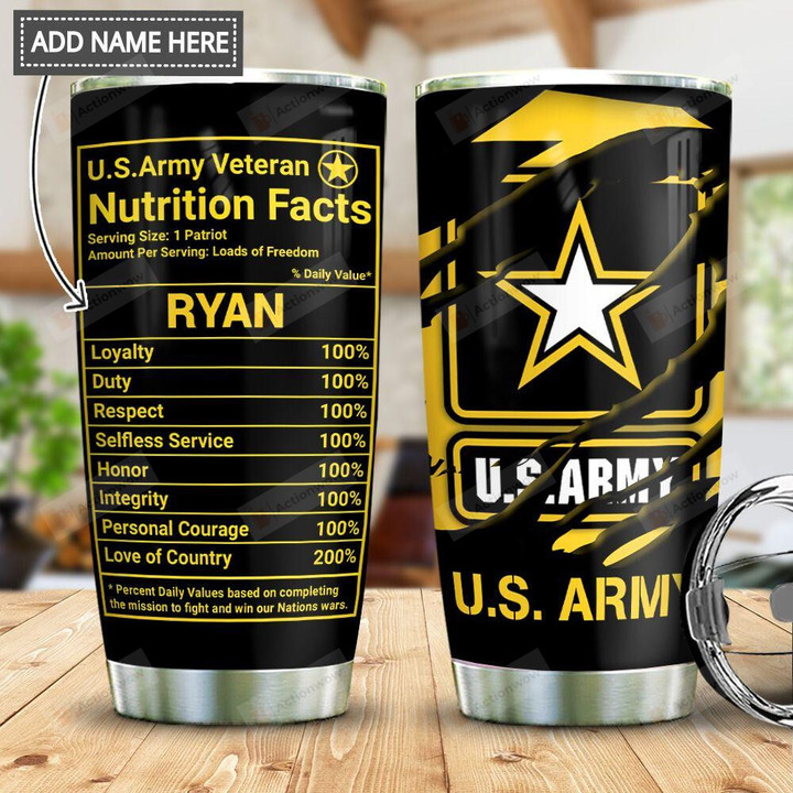 Personalized Us Army Veteran Nutrition Facts Stainless Steel Tumbler Cup