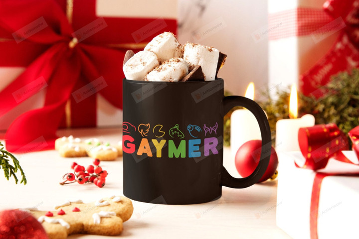 Gaymer Icons Mug, Gift For Gay, LGBT Gift, LGBT Black Mug, Gay Flag