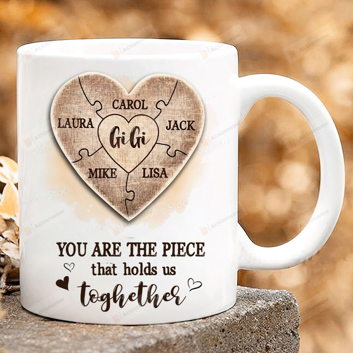 Personalized Gigi You Are The Piece That Holds Us Together Heart Puzzle Mug Gifts For Grandma From Granddaughter Grandson On Mother's Day Father's Day Birthday Christmas 11oz 15oz Coffee Ceramic Mug