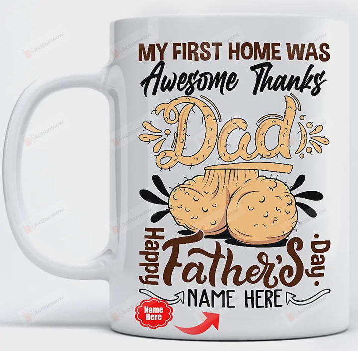 Personalized Fathers Day Mug for Dad Ceramic 11oz 15oz Custom Kids Name We Used to Live in Your Balls Coffee Mug Funny Gift for Father's Day, Birthday Father Gifts from Son, Daughter (Style 3)