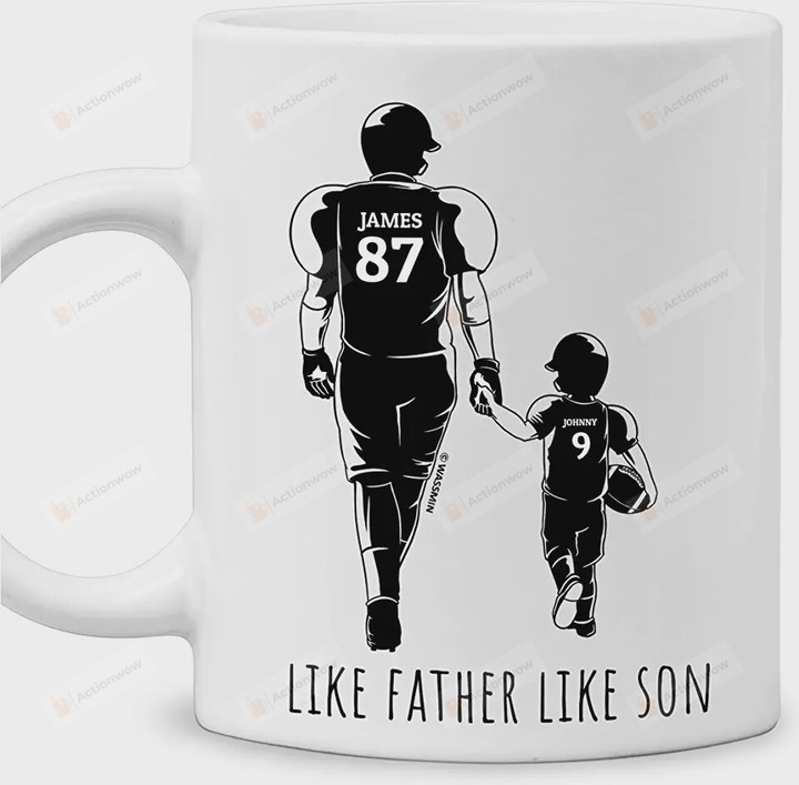 Personalized Like Father Like Son Football Dad Mugs Funny Coffee Mug Cup 11oz 15oz Birthday Christmas Father's Day Gifts From Son With Custom Name For Fathers Daddy Papa Abuelo Dads Gifts (Football)