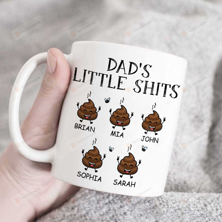 Personalized Dad's Little Shits Funny Mug Gift For Dad From Son And Daughter Happy Father's Day Coffee Ceramic Mug Gift Birthday Anniversary