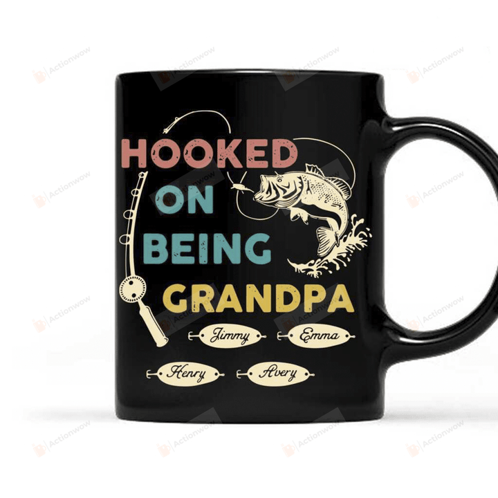 Personalized Hooked By Being Fishing Grandpa Mug, Gift For Grandpa, Father's Day Gift