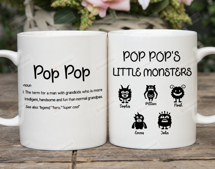 Pop Pop Definition Mug, Personalized Pop Pop's Little Monsters Coffee Mug Happy Father's Day Gift, Funny Grandfather Mug, Custom Monsters Gift For Grandpa From Grandkids