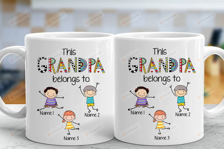 Personalized This Grandpa Belongs To Children Coffee Mug, White Mug Gift To Grandpa