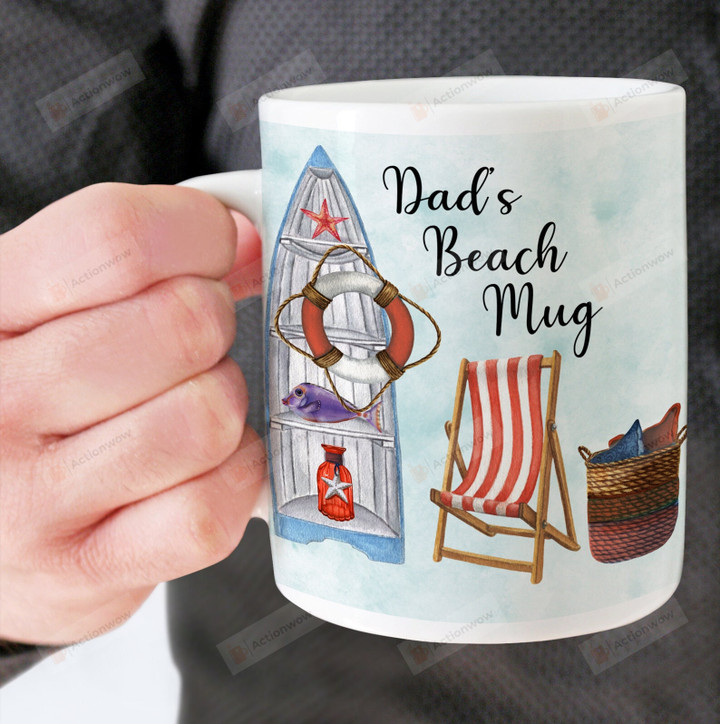 Dad Beach Mug, Custom Summer Vacation Cup, Mug Gift For Dad Papa Grandpa Beach Lovers From Son Daughter Fathers Day Gifts
