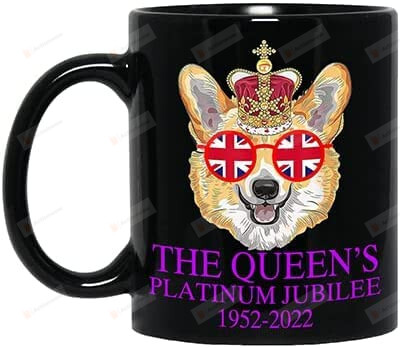 Funny Corgi Dog With Crown Elizabeth Mug Celebration 70 Years The Queen'S Platinum Jubilee 1952-2022 Ceramic Black Mug Gifts
