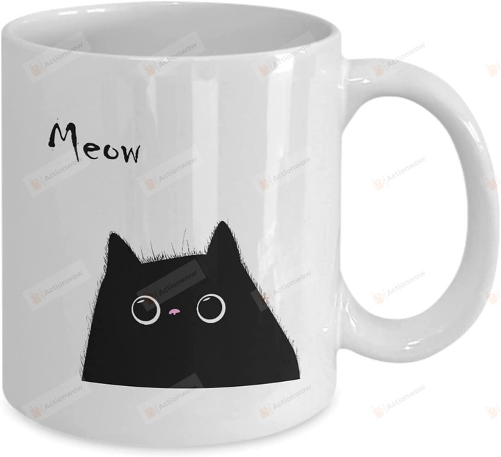 Meow Cat Lover Mug - Black Cat Coffee Cup 11 - 15 Oz Gift For Women And Girls