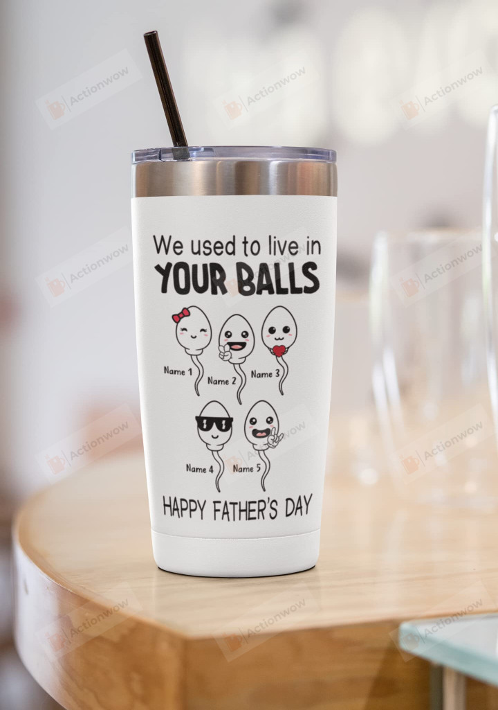 Personalized We Used To Live In Your Balls Tumbler Cup, Gift For Dad On Fathers Day Birthday Steel Wine Tumbler