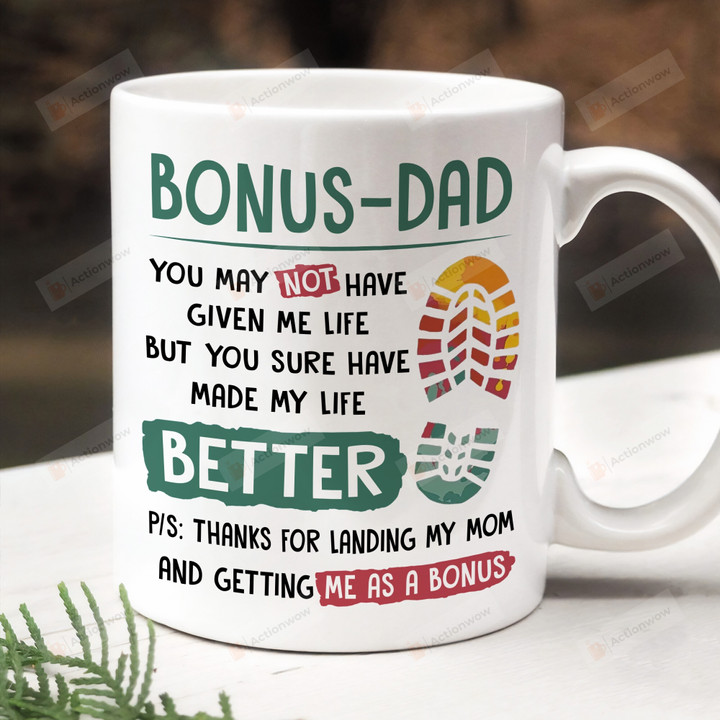Thanks For Landing My Mom And Getting Me As A Bonus Mug, Step Dad Dad Mug, Gifts For Step Dad Bonus Dad, Fathers Day Gifts