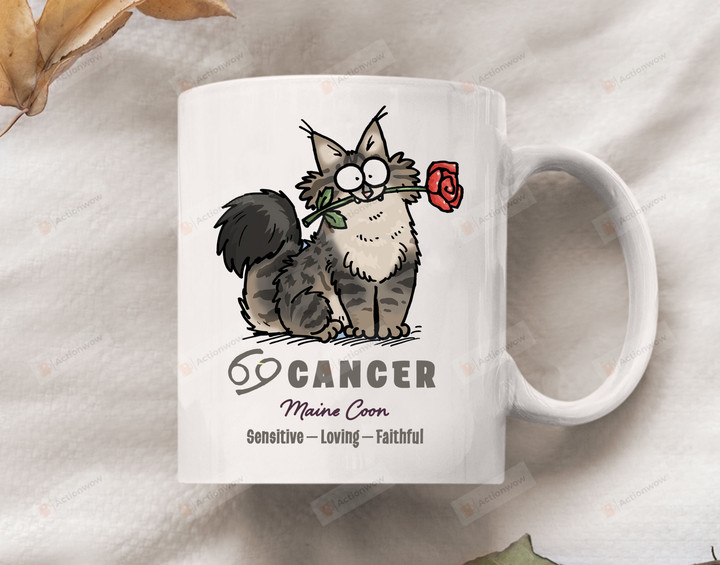 Cancer Zodiac Mug, Maine Coon Cat Gifts, Funny Gifts For Cat Dad Cad Mom, Gifts For Cat Lovers On Birthday
