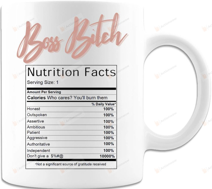 Boss Bitch Nutrition Facts Ceramic Coffee Mug, Funny Gift For Coworker, Funny Friendship Gifts For Bestie Best Friends On Birthday
