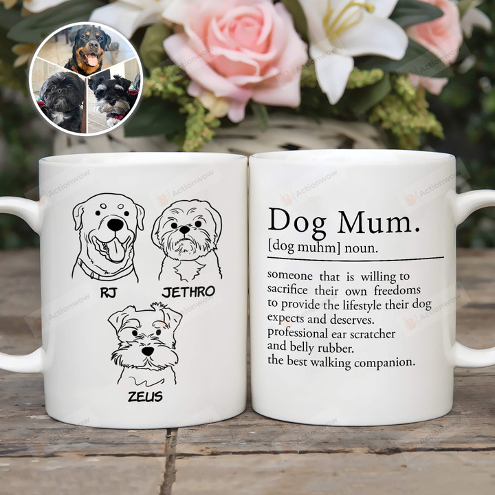Custom Dog Portrait Mug, Dog Mom Define Mug, Dog Lover Gifts Mug