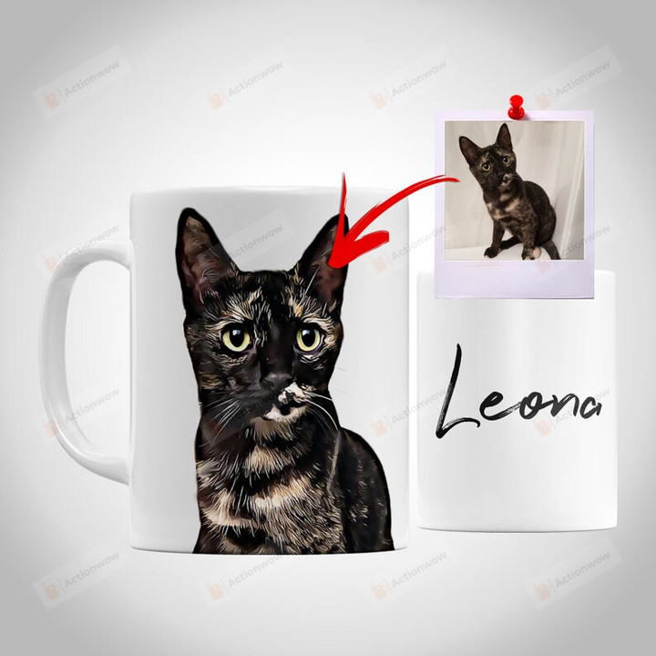 Custom Pet Portrait Mug, Cat Painting Mug, Cat Lover Gifts Mug