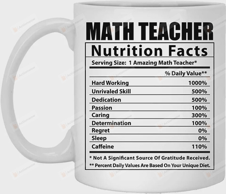 Funny Math Teacher Nutritional Facts Coffee Mug, Gifts For Math Teacher, Teacher Appriciation Gifts, Thank You Teacher Gifts