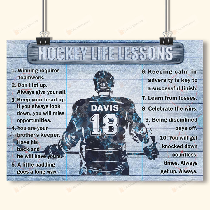 Personalized Hockey Life Lessons Vertical Poster Canvas, Always Get Up Vertical Poster Canvas, Gifts For Hockey Player Vertical Poster Canvas