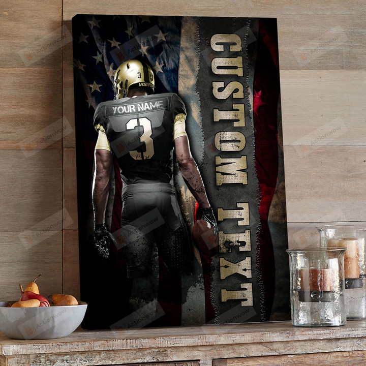 Personalized Football Player Portrait Poster Canvas, American Flag Portrait Poster Canvas, Football Lovers Gift Portrait Poster Canvas